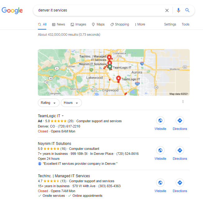 Google Map Pack for IT Businesses