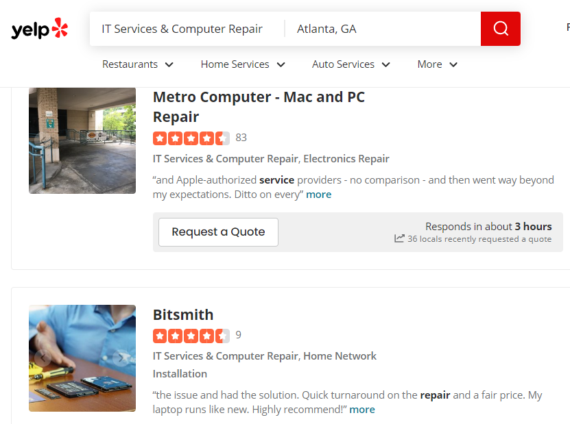 Yelp Computer Repair Reviews